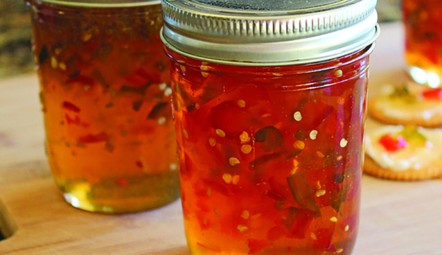 Arkansas Pepper Jelly in a jar.