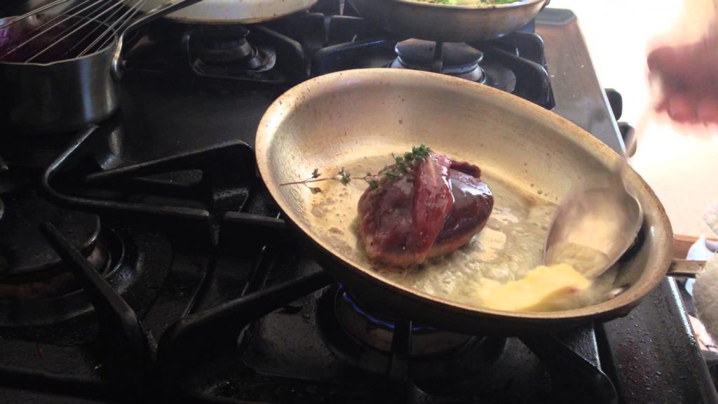 Sear the duck breasts.